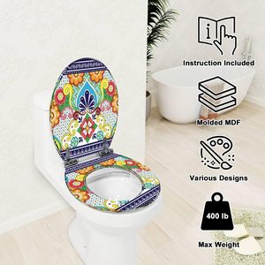 Asiento de inodoro alargado de resina inspirado en la <span class=keywords><strong>Talavera</strong></span> mexicana con bisagras de cierre silencioso y fácil instalación en stock - Product Image 4