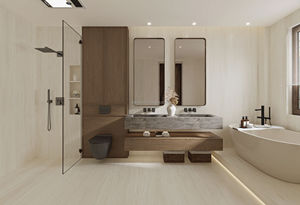 Arabescato Orobico Grigio Travertin Salle de bain Vanité Dalles en pierre frittée Top 1600mm X 3200mm Pierre frittée Grande <span class=keywords><strong>dalle</strong></span> Carrelage mural - Product Image 3