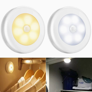 Circular Smart LED Night <b>Light</b>, <b>Battery</b>-Powered Magnetic Motion <b>Sensor</b> <b>Light</b> for Cabinet, Bedside, Wardrobe, Closet - Product Image 1