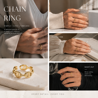 Anillo de Cadena Gruesa Vintage de Plata 925 Hecho a Mano con Diseño Original, Anillo Ajustable Chapado en Oro de 18K para Mujeres y Hombres, para Bodas