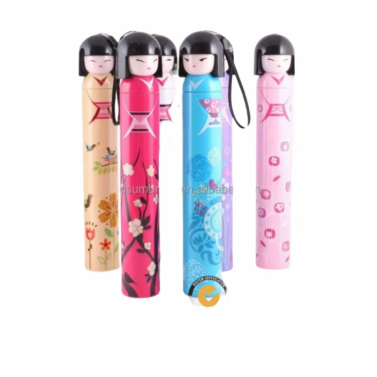 Lovely Japanese Good Gift Cheap Promotion Travel Rainy Sunny Bottle Tamanho Pequeno Kimono Girl Custom Printing Umbrella