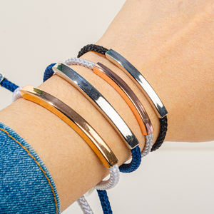 Pulseras <span class=keywords><strong>de</strong></span> Barra Grabables Personalizadas, Chapadas en Oro <span class=keywords><strong>de</strong></span> 18k, Ajustables, con Cordón Trenzado Colorido para Hombres y Mujeres - Product Image 5