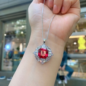 Fashion Square 12*12mm Red Zircon Romantic Necklace Ring <b>Earrings</b> 3-Piece Eco-friendly Copper Valentine Gift <b>Set</b> With Jewellery - Product Image 2