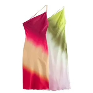 2 colorway tie dye design assimétrico sem mangas moda casual mulheres modesto vestido longo