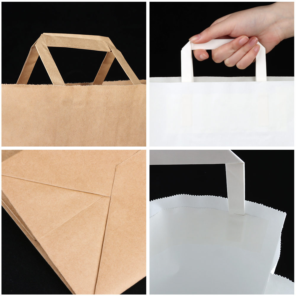 eco-friendly brown kraft paper bag with flat handle custom logo