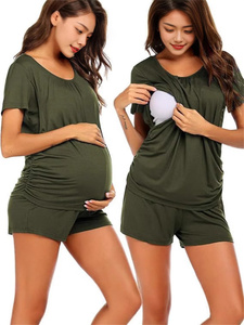 Pigiama Premaman Personalizzato OEM ODM con Logo, Set Casual Morbido Post-Parto a Maniche Corte, <span class=keywords><strong>Abbigliamento</strong></span> Premaman a Strati - Product Image 2