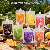 Pochettes à bec verseur personnalisées réutilisables pour jus et boissons, avec bouchon à vis, anti-fuite, qualité alimentaire, sans BPA, 250 ml, 500 ml, transparentes