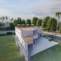 Maison modulaire préfabriquée de luxe à 2 étages, conteneurs de 20 et 40 pieds, chambres d'hôtel, appartements, restaurant, mur-rideau en verre, terrasse