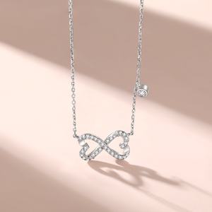 Collar con Colgante de Doble Corazón Infinito en Plata de Ley 925 con Baño de Rodio y Cadena de Eslabones con Circonitas, un Regalo de Boda Moderno para Mujer - Product Image 4