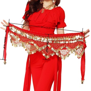 Pañuelo de cadera para danza del vientre para mujer con monedas doradas, falda envolvente, sonoro - Product Image 2