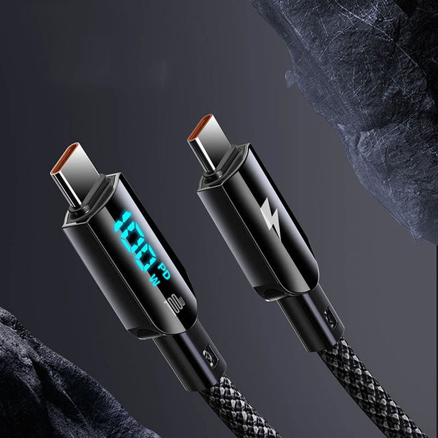 1.2M 100W 60W Fast Charger Power Nylon Braided PD Fast Charging Type C Data Cable With Led Display