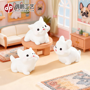 Dp Mini French Bulldog Resin Figurine <b>Dolls</b> White Cute Animal Decor For Desk And Car Indoor Use - Product Image 4