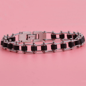 Pulsera de Cadena de Bicicleta para Hombre, Diseño Geométrico de Tornillo, en Silicona Negra y Acero de Titanio, Joyería de Moda - Product Image 1