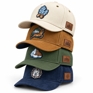 Casquette de baseball sportive en gros à visière incurvée 5/6 panneaux, en tissu suédé et coton, avec logo personnalisé brodé ou patch en cuir - Product Image 1