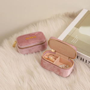 Caja de Joyería de Terciopelo Personalizada con Logotipo, Popular, con Cierre, Color Rosa, Mini, de Lujo, a Prueba de Polvo, para Viajes, para Guardar Anillos - Product Image 1