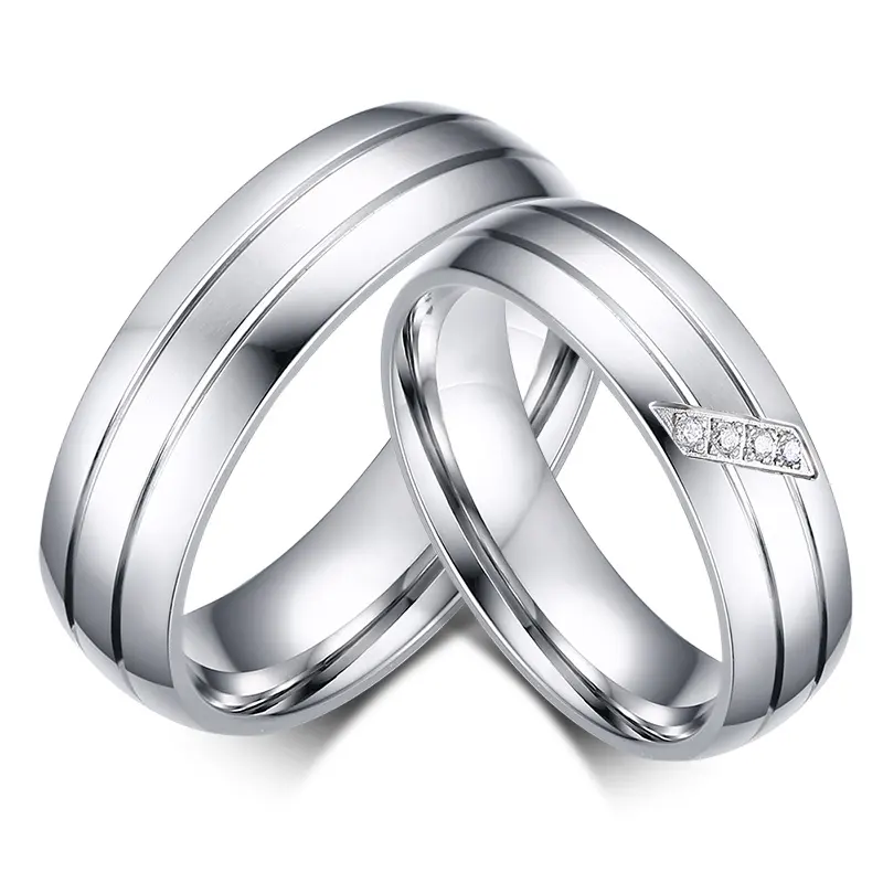 Fashion Wedding Rings Women Stainless Steel Ring Female Male Promise Ring Cubic Zirconia Couple Jewelry