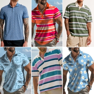 Оптовая продажа, мужская повседневная футболка-поло с коротким рукавом, футболка-поло с принтом, 100% хлопковая рубашка-поло, случайный заказ - Product Image 2