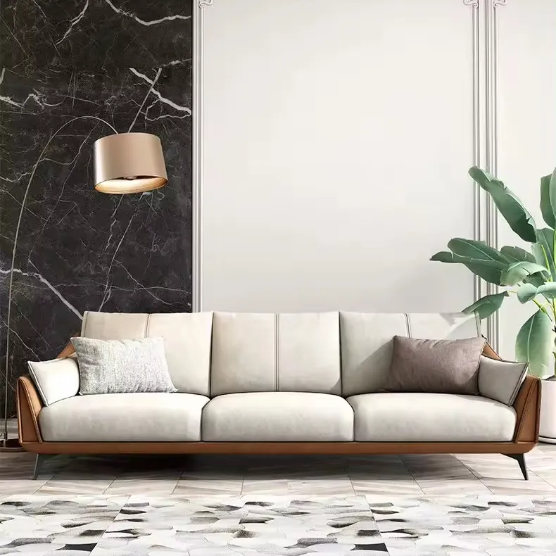 Modern Luxury Fabric Sofa Solid Wood Technology Fabric Metal Feet Minimalist Small Unit Living Room Sofa