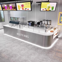 Comptoir de bar à café moderne en acier inoxydable sur mesure avec éclairage LED et design étanche pour restaurants et cafés