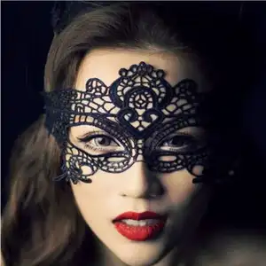 Aizhilian Black lace queen masquerade princess party annual beauty mask half face crown eye mask