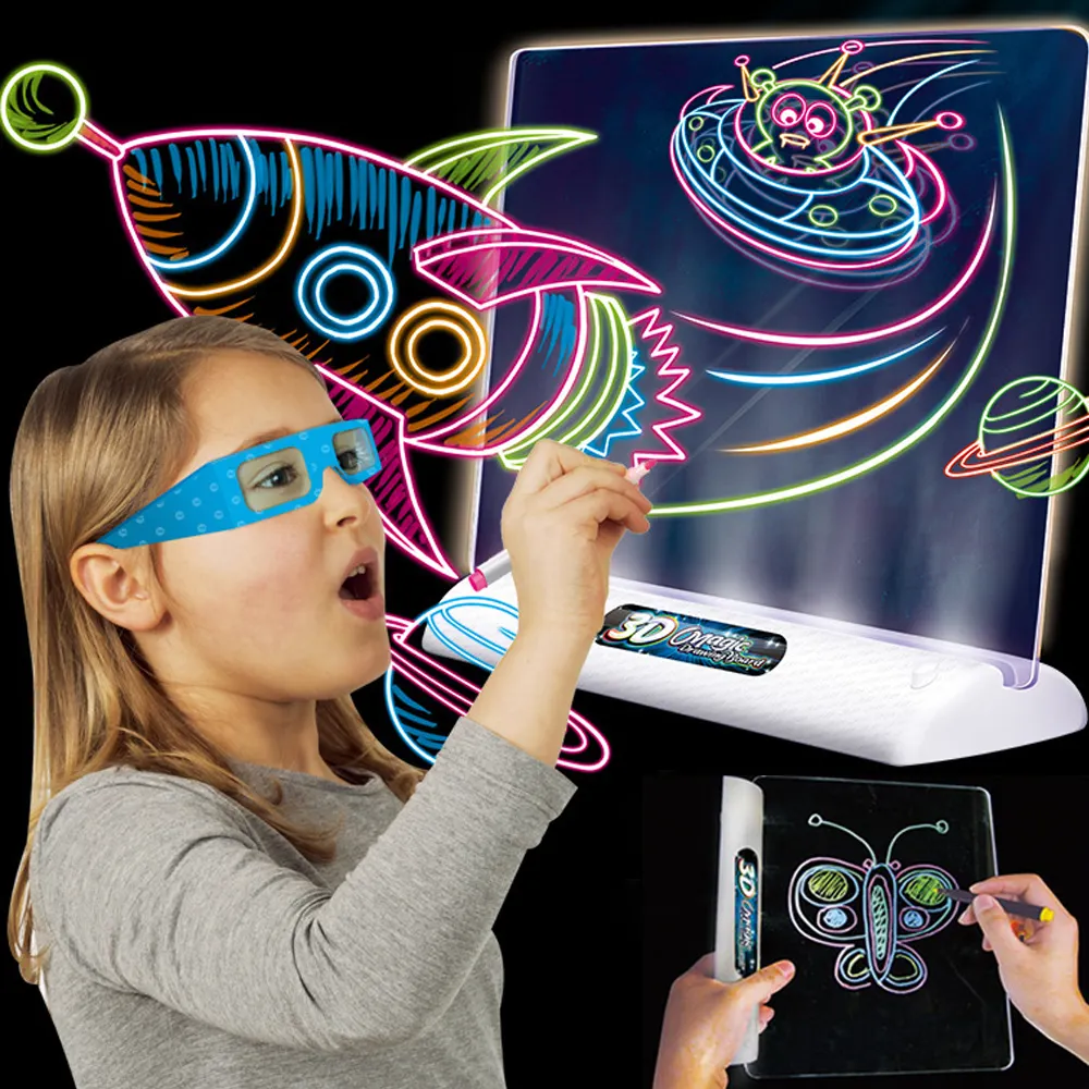 Planche à dessin magique pour enfants, jouet éducatif, planche lumineuse 3D à Led