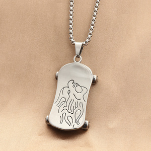 Collar con Colgante de Patineta de Acero Inoxidable para Hombre, Diseño Geométrico de Dibujos Animados, Estilo Punk Retro, Joyería de Moda - Product Image 1