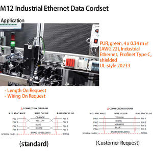 Кабель-адаптер M12: 4-контактный разъем D-типа на 4-контактный разъем D-типа, Profinet Ethernet, экранированный жгут проводов, для промышленных камер - Product Image 3