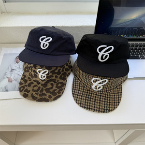 Gorra Retro de Lona con Estampado de Leopardo Azul Marino, Bordado de Letras a Cuadros, Estilo Urbano Unisex, Primavera Otoño - Product Image 1