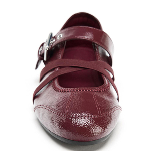 <span class=keywords><strong>Ballerine</strong></span> Mary Jane Brevettate Bordeaux con Cinturini Incrociati e Fibbia, Punta Traspirante, Morbide, Comode, Estive, in Vera Pelle da Donna - Product Image 2
