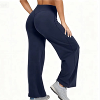 Pantalon de yoga sport taille haute à jambes larges, effet push-up, infroissable, longueur intégrale, couleurs contrastées, très tendance