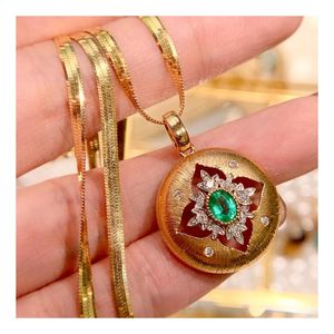 Collier unisexe Xinfly en or pur 18 carats avec pendentif émeraude et diamant naturel, chaîne serpent, idéal pour les fêtes ou comme cadeau de fiançailles - Product Image 1