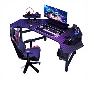 華新モダンスタイル伸縮式長方形カーボンファイバーゲーミングデスク、収納引き出し付き、ホームオフィスやリビングルームに十分な大きさ - Product Image 1