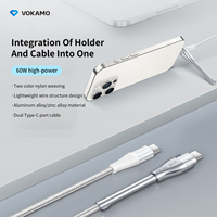 Câble de charge USB C vers USB Type C 60W avec support de téléphone, câble de charge rapide 3A PD, câble de données durable Type C 1m