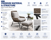 Fauteuil de jardin moderne en corde tressée avec coussin haute densité pour hôtels de luxe, complexes hôteliers, bord de piscine et salons de plage
