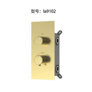 Válvula de ducha termostática Flola con 2 manijas, cabezal de ducha tipo lluvia montado en la pared con núcleo cerámico, forma rectangular para baño de hotel - Product Image 2