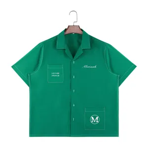 Camisa personalizada masculina de acampamento, camisa de manga curta com botão para homens