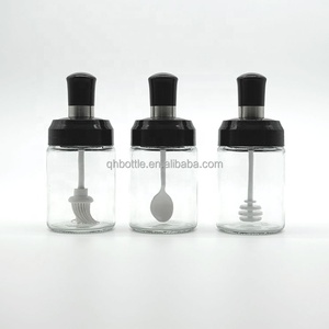 Tarro de cristal de 250ml con tapa y cuchara integrada, recipiente hermético para especias, sal y azúcar para cocina - Product Image 1