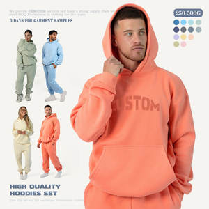 ओएम कस्टम 3 डी एम्बॉस्ड लोगो हूडी सेट 100% पुरुषों के लिए कपास 500 जीएसएम 600 जीएसएम फ्लेक्स ओवरसाइज़ बोक्सी सादे हुक और स्वेटपैंट सेट सेट - Product Image 1