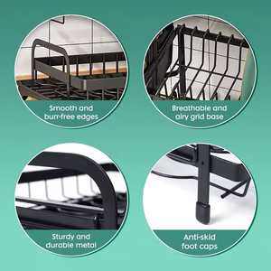 Égouttoir à vaisselle pliable à double couche en métal, support de rangement multifonctionnel pour l'organisation de l'égouttoir à vaisselle - Product Image 6