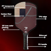 Raquette de pickleball PATS de qualité supérieure, fabriquée directement en usine, épaisseur 16 mm, Kevlar 3K, fibre de carbone Gen3, bord en TPU, surface lisse