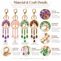 Porte-clés attrape-rêves en cristal naturel, Arbre de Vie, breloque de sac en pierres précieuses, accessoires pour clés de voiture
