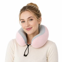 Oreiller de voyage ergonomique en mousse à mémoire de forme avec logo personnalisé, ensemble de sommeil 4-en-1 avec masque pour les yeux, bouchons d'oreilles et sac de rangement pour les vols en avion