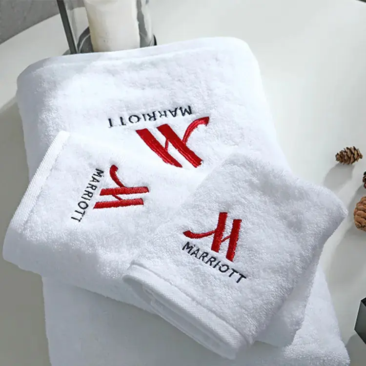 5 Sterne Hotel Badezimmer versorgung 100% Baumwolle Custom Stickerei Waschlappen Handtuch Badet uch 3 Stück Set