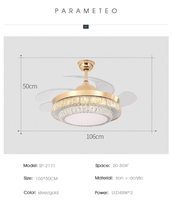 Ventilateur de plafond intelligent rétractable moderne de 42 pouces avec télécommande et lumière LED
