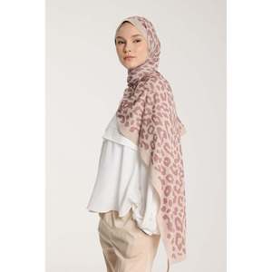 Pure Tone Leopard Print Scarf Lightweight and Breathable Rayon Jersey Floral Luxury Design for Spring Season <b>Nude</b> Stone Tone - Product Image 4