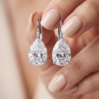 Boucles d'oreilles pendantes en or blanc 18 carats avec diamant de laboratoire en forme de poire pour femme, bijoux fins pour mariage