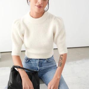 Nhà Sản Xuất Bán Buôn Cosy Chic Crew Cổ Phồng Tay Áo Standout Knit Mát Áo Len Mềm Kết thúc Cashmere Len Top - Product Image 4