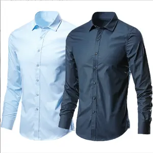 Camisas masculinas personalizadas Camisas formais de escritório para homens Algodão Casual Stand-up Collar Camisa de manga longa