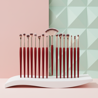 Ensemble de 16 pinceaux à paupières professionnels personnalisables à manche rouge en poils naturels, avec pinceau correcteur et pinceau à raser
