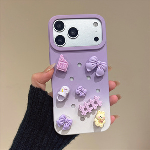 Gradient Cute Bear Charms Junk Doll Phone case for iPhone 17 16 15 14 Pro Max <b>Bow</b> Animal Biscuit Hole DIY Dissipation back Cover - Product Image 6